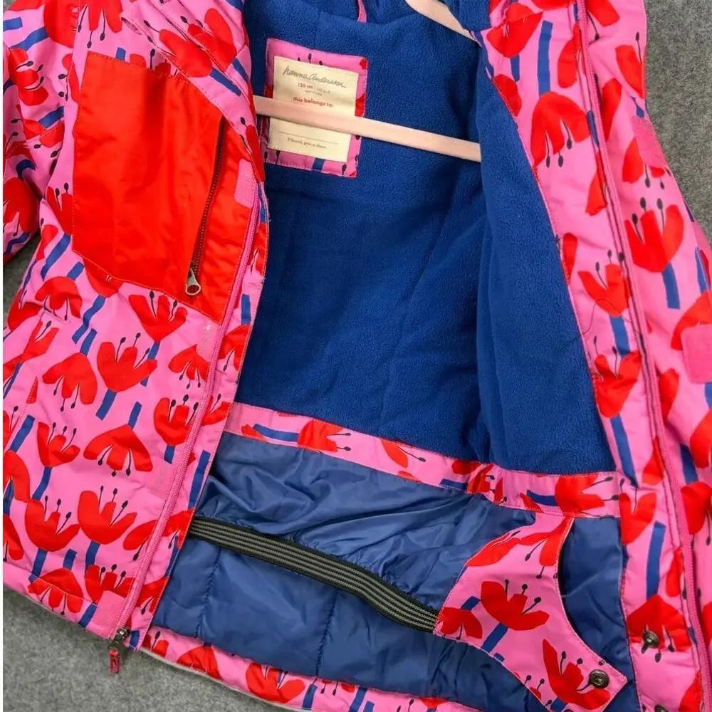Hanna Andersson Girls Sunset Tulip Floral Snow Ski Jacket Hood Pink Blue 120 6-7